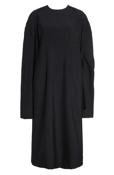 Comme Des Garçons Long Sleeve Tropical Wool Midi Dress In Black