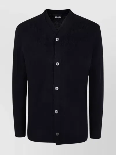 Comme Des Garçons Long Sleeve V Neck Ribbed Cardigan In Black