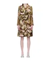 Comme Des Garçons Renaissance-print Ruched Midi Coat In Brown
