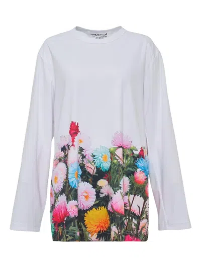 Comme Des Garçons Long-sleeved Floral-print Jersey In White