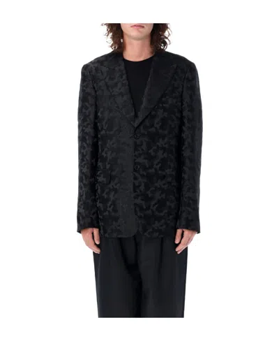 Comme Des Garçons Long-sleeved Jacquard Suit Jacket In Black