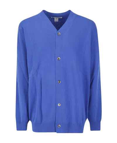 Comme Des Garçons Long-sleeved Knitted Cardigan In Blue