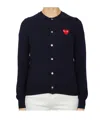 Comme Des Garçons Play Ladies Navy Long Sleeve Logo Cardigan In Blue