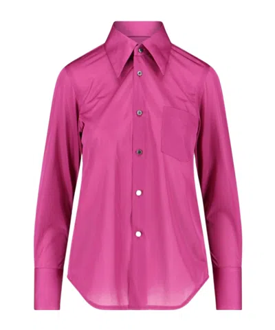 Comme Des Garçons Long-sleeved Lapel Shirt In Pink