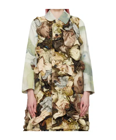 Comme Des Garçons Long-sleeved Pleated Coat In Nude