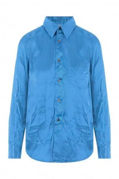 Comme Des Garçons Crinkled Long-sleeve Shirt In Blue