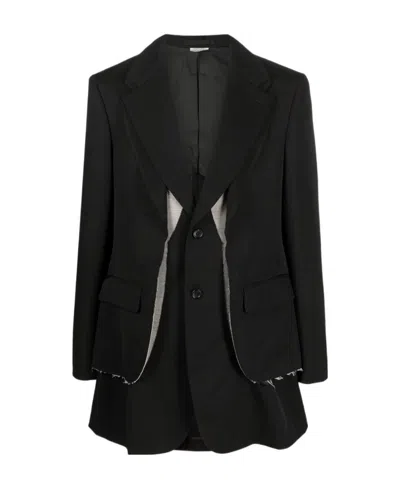 Comme Des Garçons Long-sleeved Wool Coat In Black