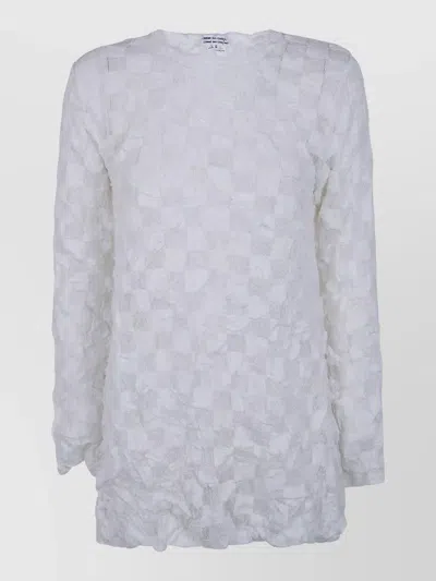Comme Des Garçons Long Sleeves Textured Knit Round Neck Top In White
