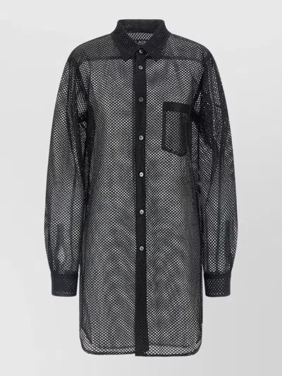 Comme Des Garçons Longline Mesh Shirt Featuring Chest Pocket In Black