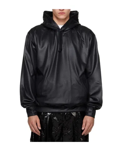 Comme Des Garçons Coated Drawstring Hoodie In Black