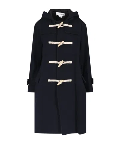 Comme Des Garçons Hooded Coat Long Sleeves Button Detail Pockets In Black