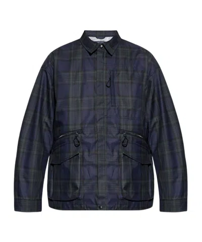 Comme Des Garçons Long-sleeved Plaid Coat In Blue