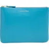 Comme Des Garçons Medium Classic Leather Zip-up Pouch In Blue