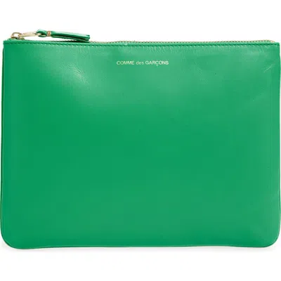 Comme Des Garçons Medium Classic Leather Zip-up Pouch In Green