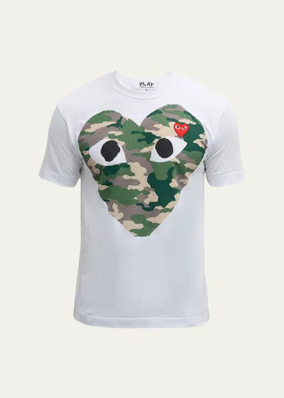 Comme Des Garçons Men's Camo Heart Short-sleeve T-shirt In White