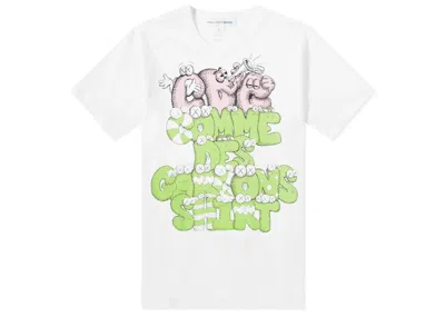 Pre-owned Comme Des Garçons Men's Comme Des Garcons Cdg Shirt X Kaws Print T-shirt In White/green/pink In Multi
