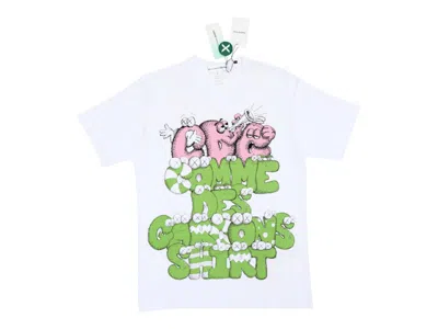 Pre-owned Comme Des Garçons Men's Comme Des Garcons Cdg Shirt X Kaws Print T-shirt In White/green/pink In Multi