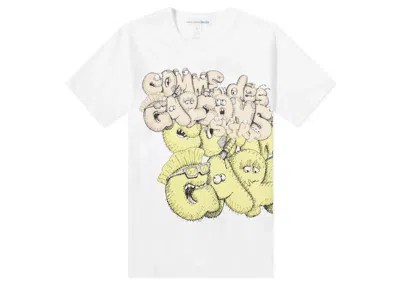 Pre-owned Comme Des Garçons Men's Comme Des Garcons Cdg Shirt X Kaws T-shirt In White/yellow In Multi
