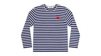Pre-owned Comme Des Garçons Men's Comme Des Garcons Play Metalstone Heart Long Sleeve T-shirt In Navy Blue