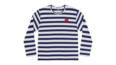 Pre-owned Comme Des Garçons Men's Comme Des Garcons Play Rhinestone Heart P1t805 T-shirt In Navy Blue