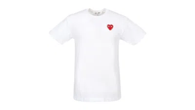 Pre-owned Comme Des Garçons Men's Comme Des Garcons Rhinestone Heart Short Sleeve T-shirt In White
