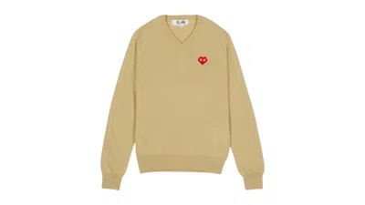 Pre-owned Comme Des Garçons Men's Comme Des Garcons X Invader Pixelwappen V Neck Pullover Knitwear In Beige In Sand