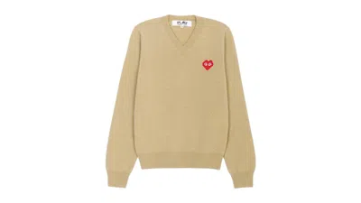 Pre-owned Comme Des Garçons Men's Comme Des Garcons X Invader Pixelwappen V Neck Pullover Knitwear In Camel In Brown