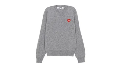 Pre-owned Comme Des Garçons Men's Comme Des Garcons X Invader Pixelwappen V Neck Pullover Knitwear In Grey In Gray