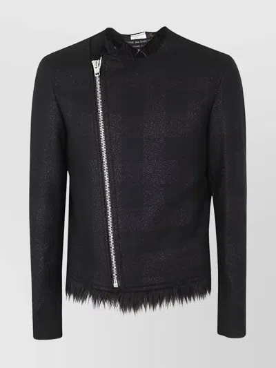 Comme Des Garçons Men's Frayed Hem Shimmering Finish Jacket In Black