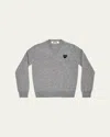 Comme Des Garçons Men's Heart V-neck Wool Sweater In Light Gray