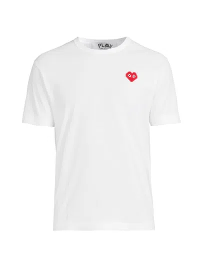 Comme Des Garçons Men's Play Invader Heart Cotton T-shirt In White
