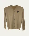 Comme Des Garçons Men's Small Black Heart Cardigan Sweater In Beige