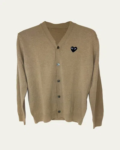 Comme Des Garçons Men's Small Black Heart Cardigan Sweater In Neutral