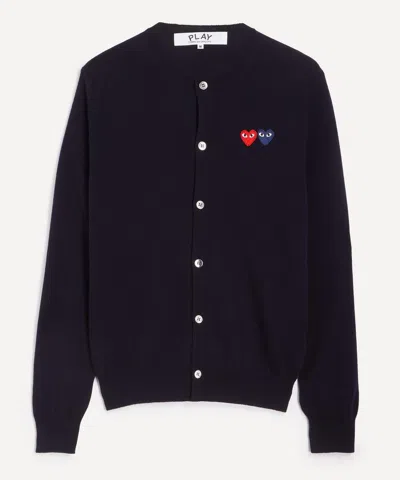 Comme Des Garçons Comme Des Garcons Mens Navy Round-neck Double Emblem Wool Cardigan In Black