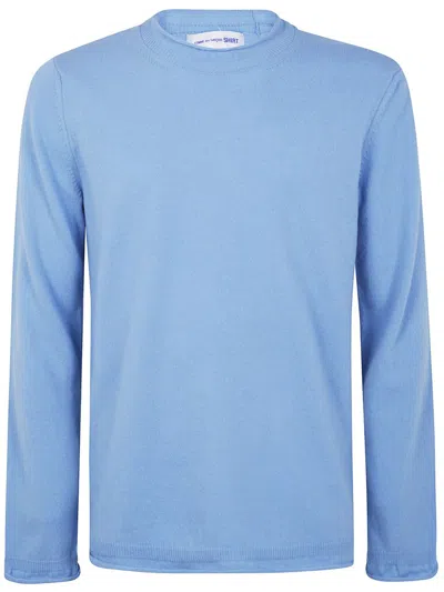 Comme Des Garçons Knitted Crew Neck Long Sleeve Shirt In Blue
