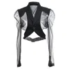 Comme Des Garçons Mesh Cropped Blazer In Black Wool