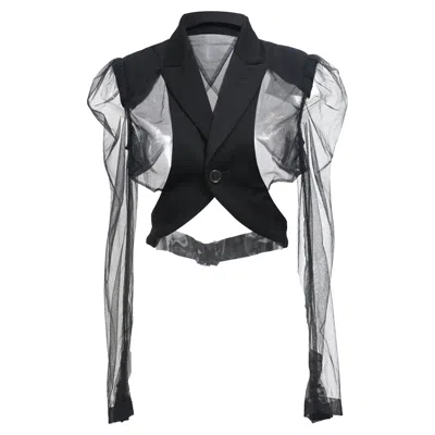 Comme Des Garçons Mesh Cropped Blazer In Black Wool