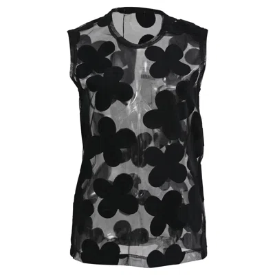 Comme Des Garçons Mesh Flower Detail Blouse In Black Polyester