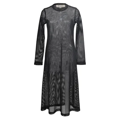 Comme Des Garçons Mesh Long Sleeve Midi Dress In Black Polyester