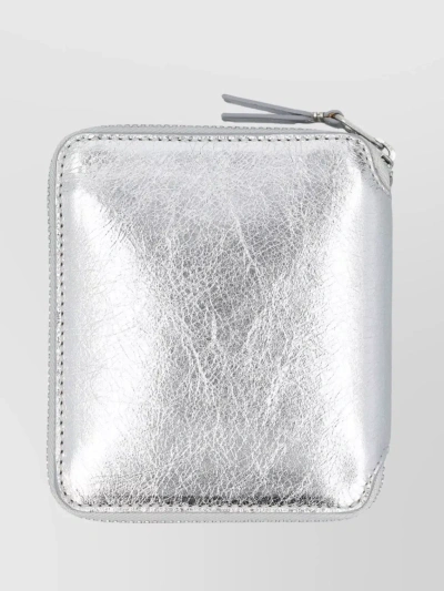 Comme Des Garçons Metallic Compact Zip Wallet In Silver