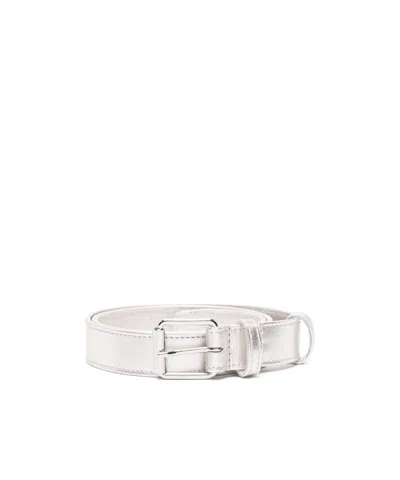 Comme Des Garçons Metallic Leather Belt In White
