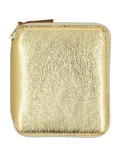 Comme Des Garçons Zipper Compact Wallet With Gold Finish