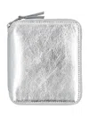 Comme Des Garçons Metallic Compact Zip Wallet In Silver