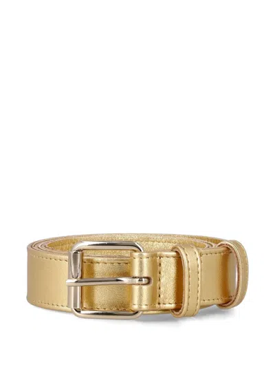 Comme Des Garçons Wallet Metallic Leather Buckle Belt In Gold
