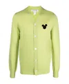 Comme Des Garçons Mickey Mouse V-neck Cardigan In Yellow