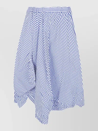 Comme Des Garçons Midi Skirt Asymmetric Hem Elastic Waistband Stripes In Blue