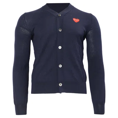 Comme Des Garçons Mini Heart Cardigan In Navy Blue Cotton