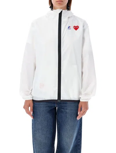 Comme Des Garçons Minimalist Full Zip Jacket With Distinctive Heart Patch In White