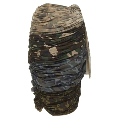 Comme Des Garçons Comme Des Garcons Mixed Cotton Nylon Camo Ruched Skirt In Green