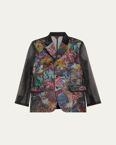 Comme Des Garçons Mixed-media Printed Single-breasted Jacket In Black X Multi